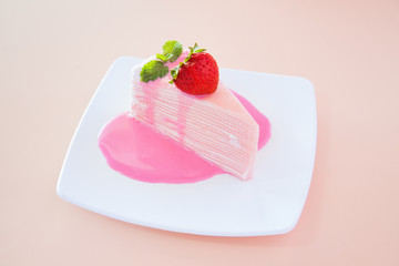 Sweet Crape cake with strawberry on top