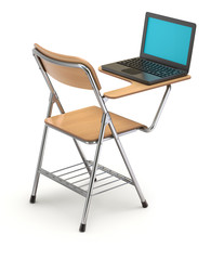 Fototapeta premium Wooden student chair with desk and notebook