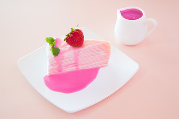 Sweet Crape cake with strawberry on top