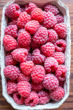 Fresh Raspberry in the Box, Top View