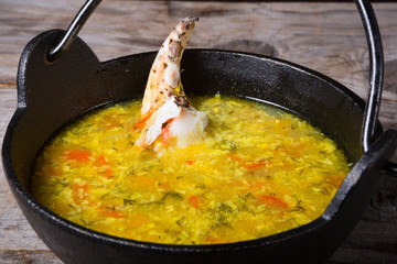Lentil soup with crab meat