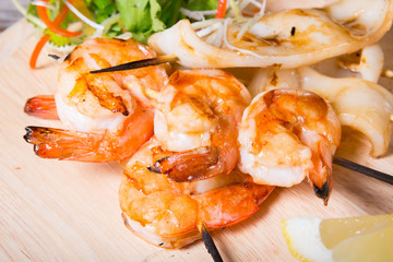 Grilled seafood skewers
