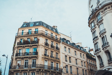 Intersection of two European apartment buildings