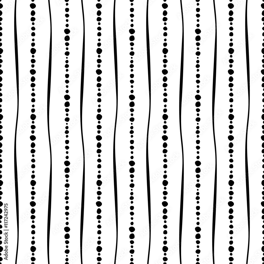 Wall mural seamless vector decorative hand drawn pattern. black and white geometric endless background with dot