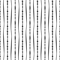 Seamless vector decorative hand drawn pattern. Black and white geometric endless background with dots and vertical lines.