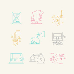 Vector set of economic icons with popular problems.