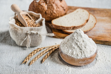 wheat and flour on the table