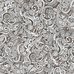 Cartoon cute doodles hand drawn Africa seamless pattern