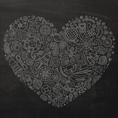 Set of Marine, Nautical cartoon objects