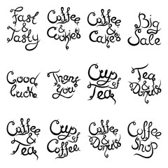 Set 2 of curly lettering Phrases for Coffee Shop. Vector illustration.
