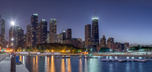Chicago Skyline at night. View from the Navy pier