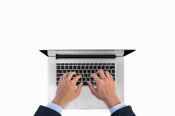 Top view typing on laptop.