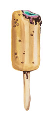 Watercolor ice cream on white background. Fresh and cold summer snack.
