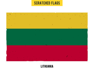Fototapeta premium Lithuanian grunge flag with little scratches on surface. A hand drawn scratched flag of Lithuania with a easy grunge texture. Vector modern flat design