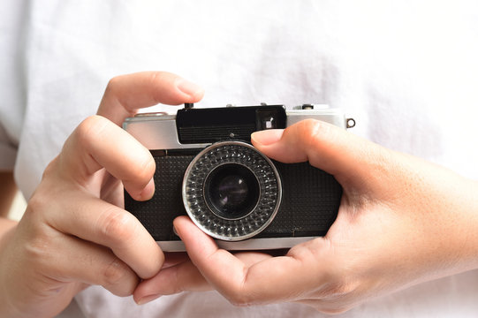 vintage camera on hand 