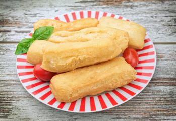 Fried bread stick  on wooden table