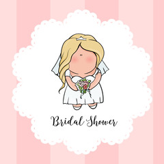 doodle character. cute bride. Romantic announcement for bridal shower party. invitation or congratulation card in   style.