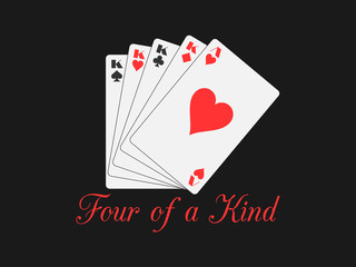 Four of a Kind playing cards. Poker hand. Vector illustration.