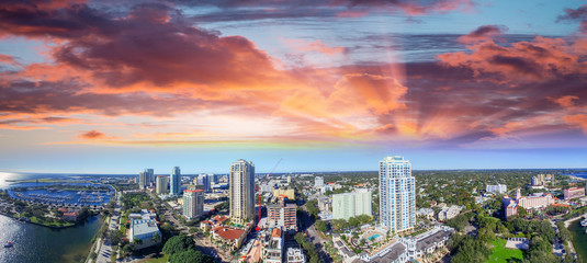 Sunset over Saint Petersburg, Florida - USA. Aerial view