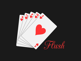 Flush playing cards. Poker hand. Vector illustration.