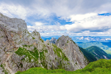 Landscape of mountains on cloudy day in summer 