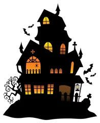 Abwaschbare Fototapete Für Kinder Haunted house silhouette theme image 1