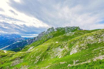 Obraz premium Landscape of mountains on cloudy day in summer 