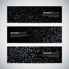 Banners with abstract colorful triangulated lined geometric background