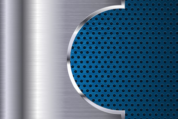 Metal background with blue perforation