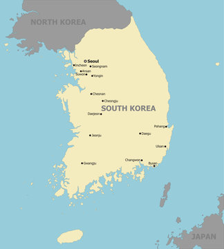 Map of the Republic of Korea And The Main Cities