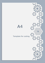 A4 paper lace greeting card, white pattern, cut-out template,  template congratulation, perforation pattern,  vector