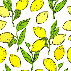 Seamless pattern with lemons. Vector background.