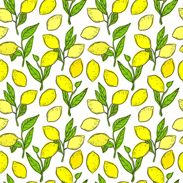 Seamless pattern with lemons. Vector background.