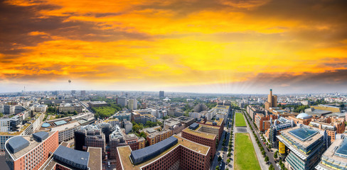 Aerial view of Potsdamer Platz area and gardens in Berlin, Germa