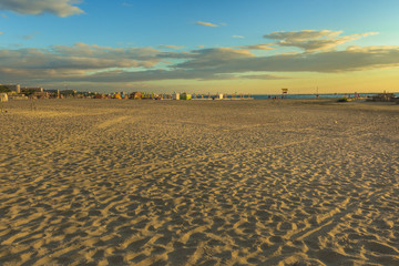 Sunrise in Mamaia. Mamaia is the largest and best known resort on Romanian Riviera. It's situated on 8 km long and 300 m wide sandy land strip at the Black Sea.