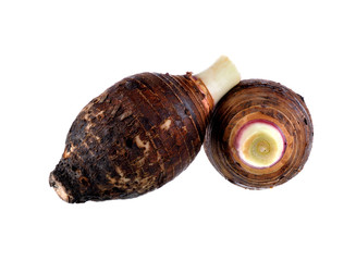 Taro root on white background
