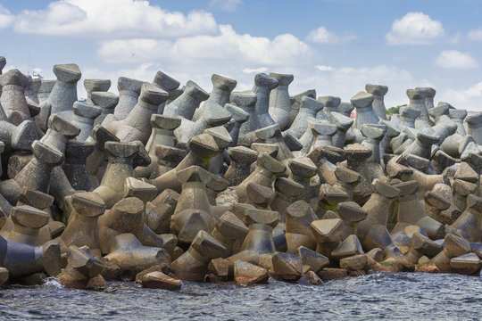 Romania Black Sea Coast. The Black Sea shore marine pier.