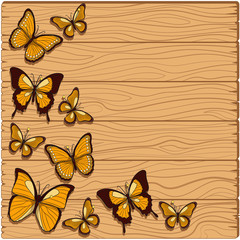 Obraz na płótnie Canvas Vector background with planks, butterflies studs.