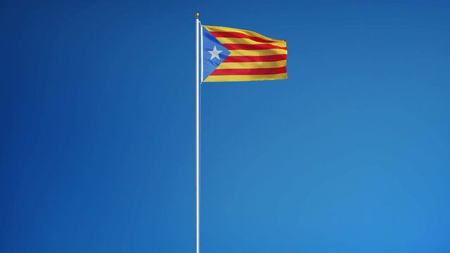 Estelada blava flag waving in slow motion against blue sky, seamlessly looped, long shot, isolated on alpha channel with black and white luminance matte, perfect for film, news, digital composition