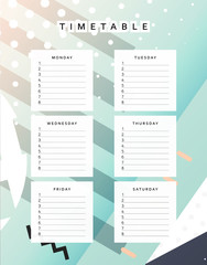 Planner calendar. Schedule the week, abstract design background. Template info organizer. Blank schedule school. Layout sheet planning