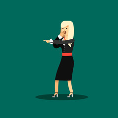 Business woman in black costume vector illustration. Office staff, isolated characters girl happy face, people success, manager and employee. Business concept in flat. Educational aspirations of man