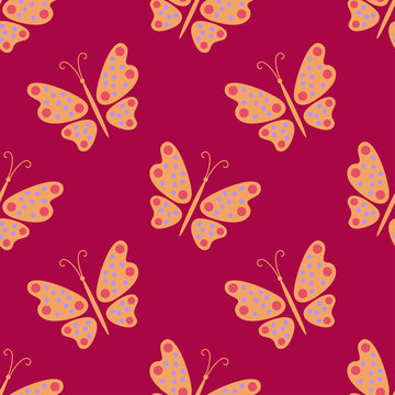 Seamless pattern. Butterfly on a red background.
