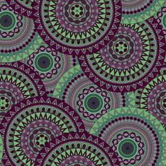Hand drawn mandala ethnic seamless pattern.