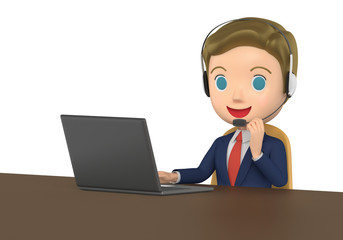 3D illustration character - The small business man who talks while watching a note PC.
