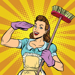 Naklejki  Kobieta sprzątaczka firma sprzątająca pop-art retro