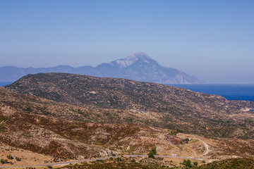Fototapeta na wymiar Summer Landscape Greece Athos Holy Mountain