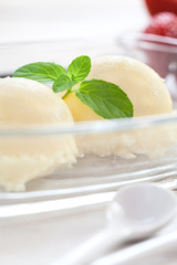 Vanilla ice cream with mint 