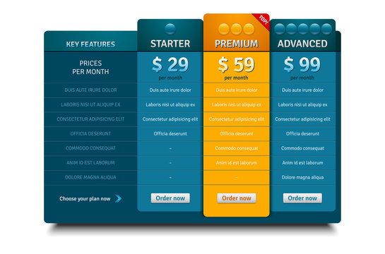 Pricing plans template for websites and applications
