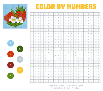 Color by number, fruits and vegetables, strawberry