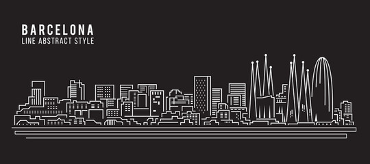 Cityscape Building Line art Vector Illustration design - Barcelona city - obrazy, fototapety, plakaty